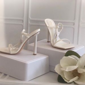 Brand New- Forever 21- White Open Toe -High Heel Sandals - Ankle Strap